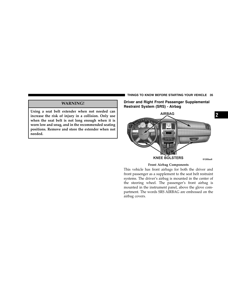 Chrysler 2005 300 SRT8 User Manual | Page 35 / 320