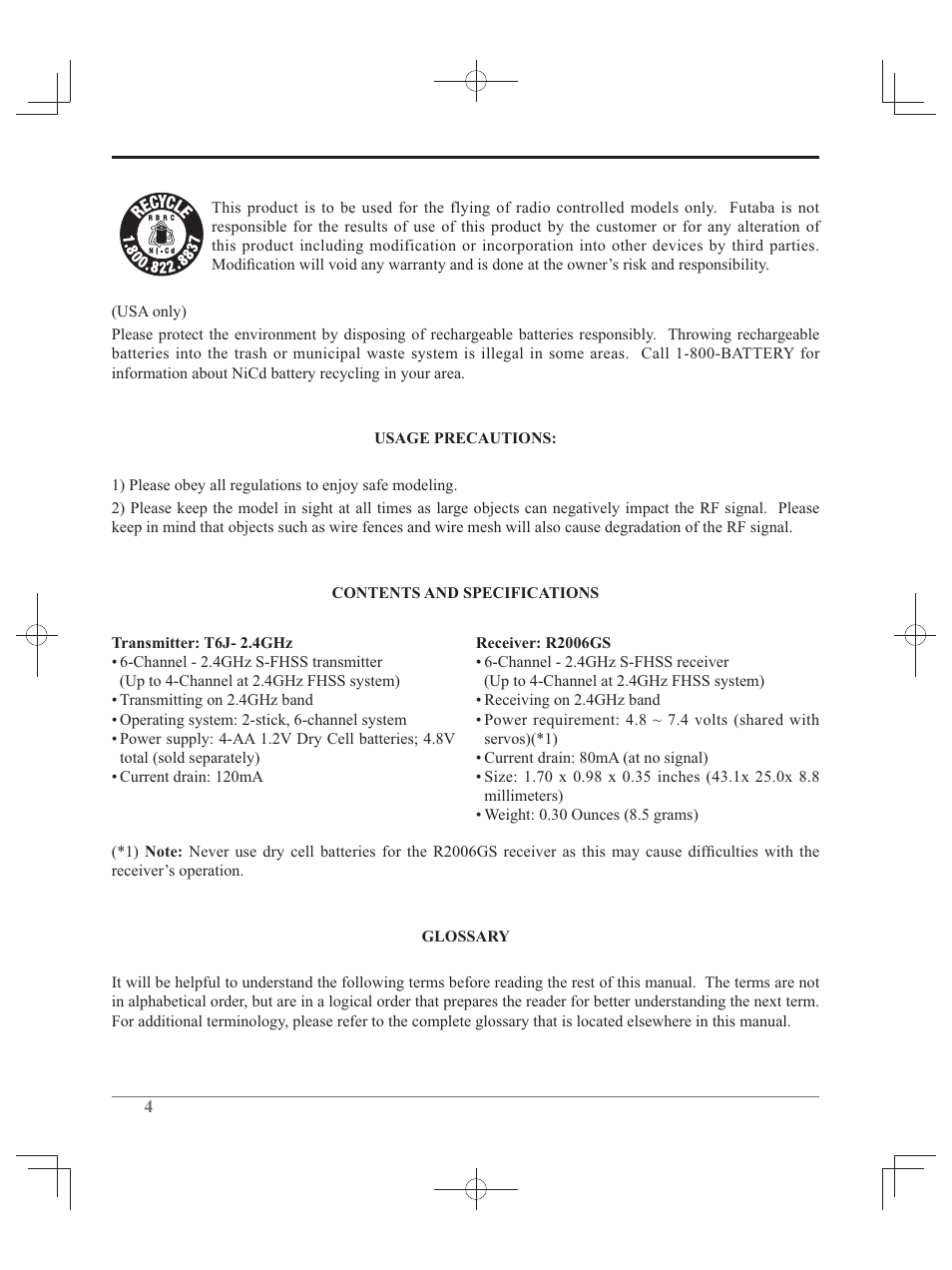 Futaba 6J 2.4GHz User Manual | Page 4 / 94
