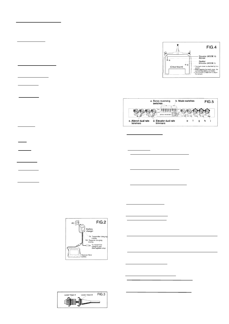 Switches and knobs, Others, Charging the nicd battery) | Non-slip adjustable lever head), Stick lever spring tension adjustment), Trimmer panel) | Futaba 6VA (6A) User Manual | Page 3 / 8