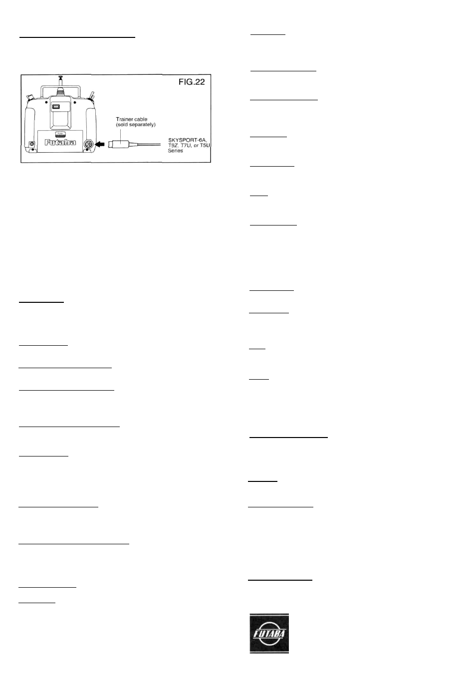 Using the trainer function, Glossary of terms, Repair service | Futaba 6VA (6A) User Manual | Page 8 / 8