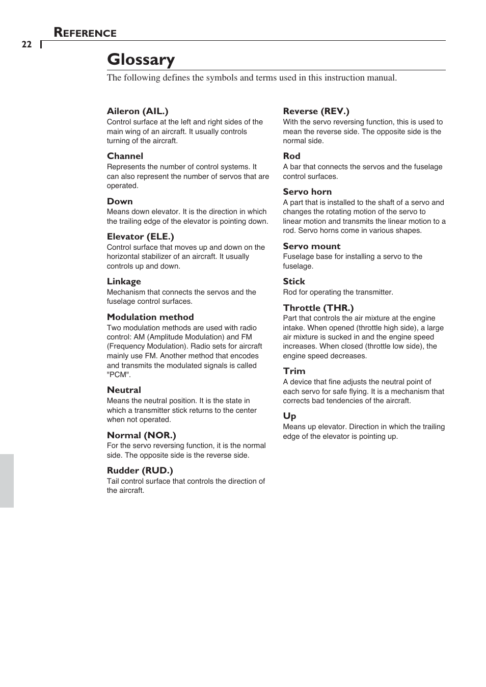 Glossary | Futaba 6YF User Manual | Page 21 / 22