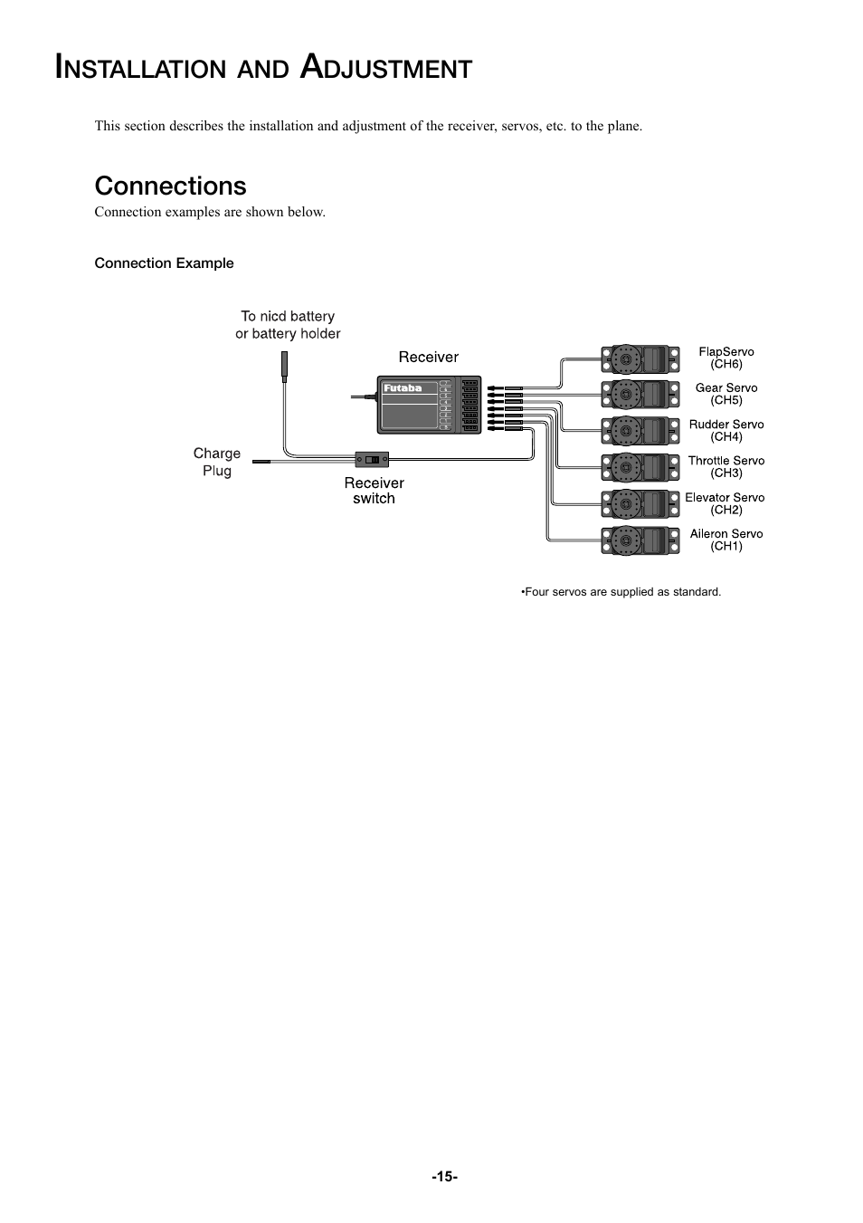 Connections, Nstallation and, Djustment | Futaba 6YG User Manual | Page 15 / 23