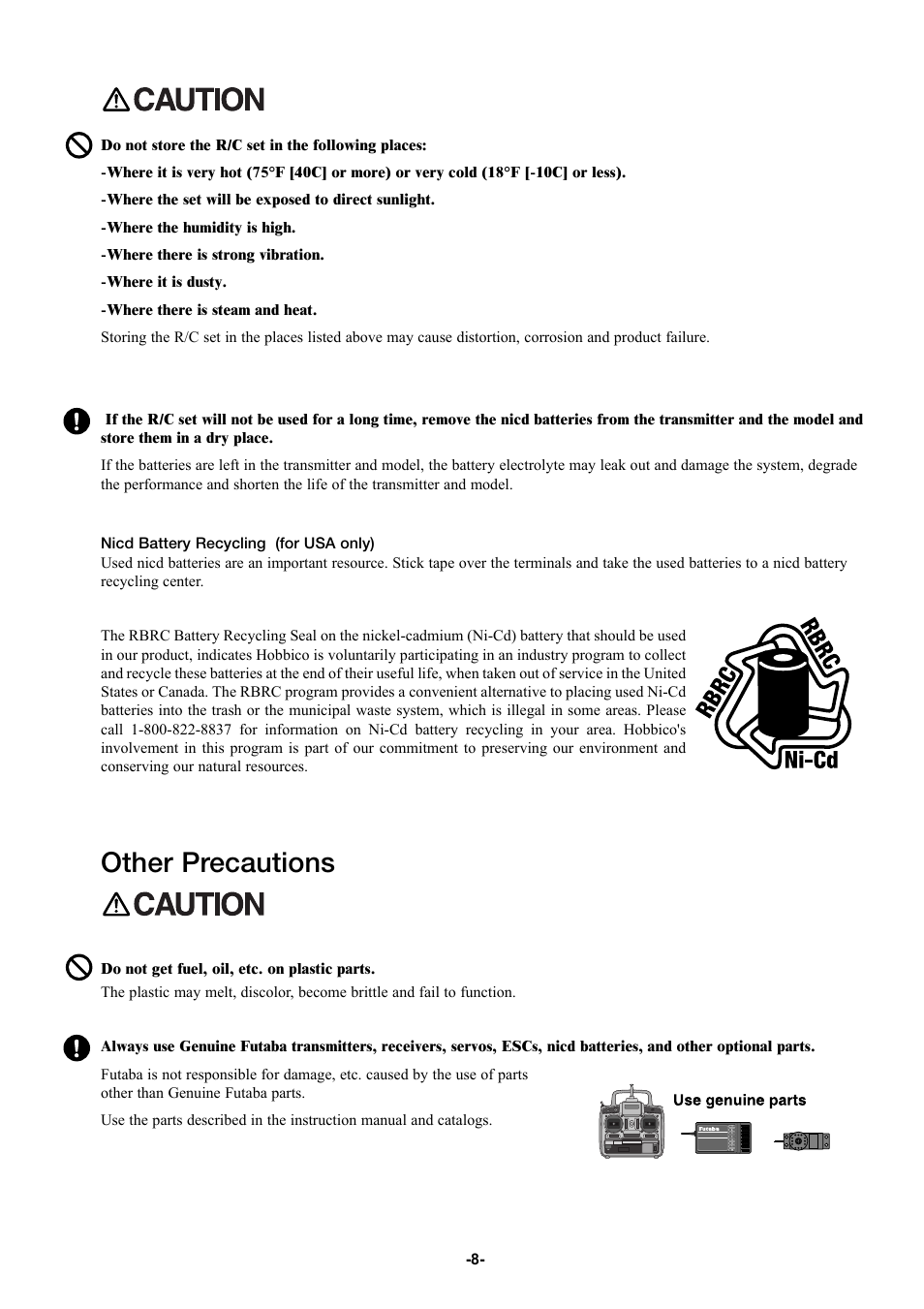 Other precautions | Futaba 6YG User Manual | Page 8 / 23