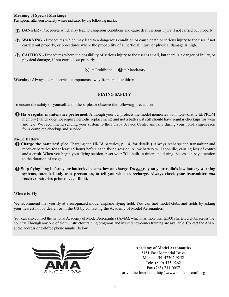 Futaba 7C 2.4GHz User Manual | Page 5 / 86