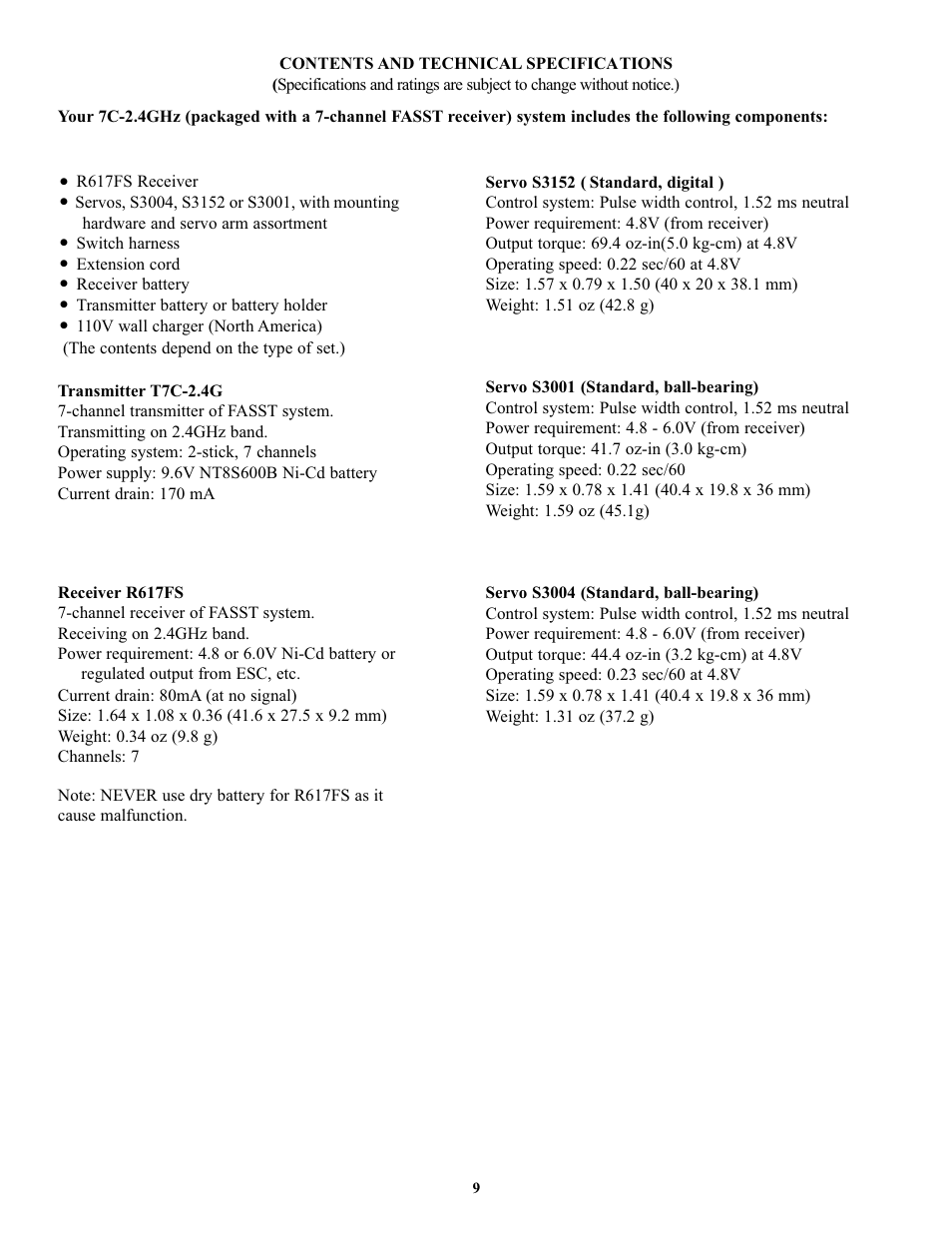 Futaba 7C 2.4GHz User Manual | Page 9 / 86