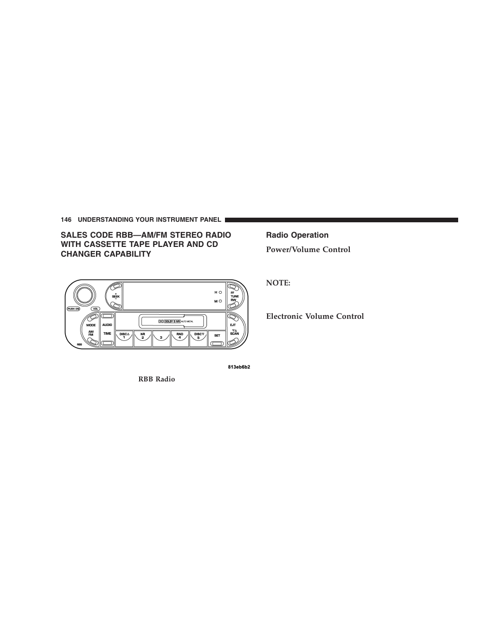 Sales code rbb—am/fm stereo radio with, Cassette tape player and cd changer capability, Radio operation | Chrysler 2005 PT Cruiser User Manual | Page 146 / 368