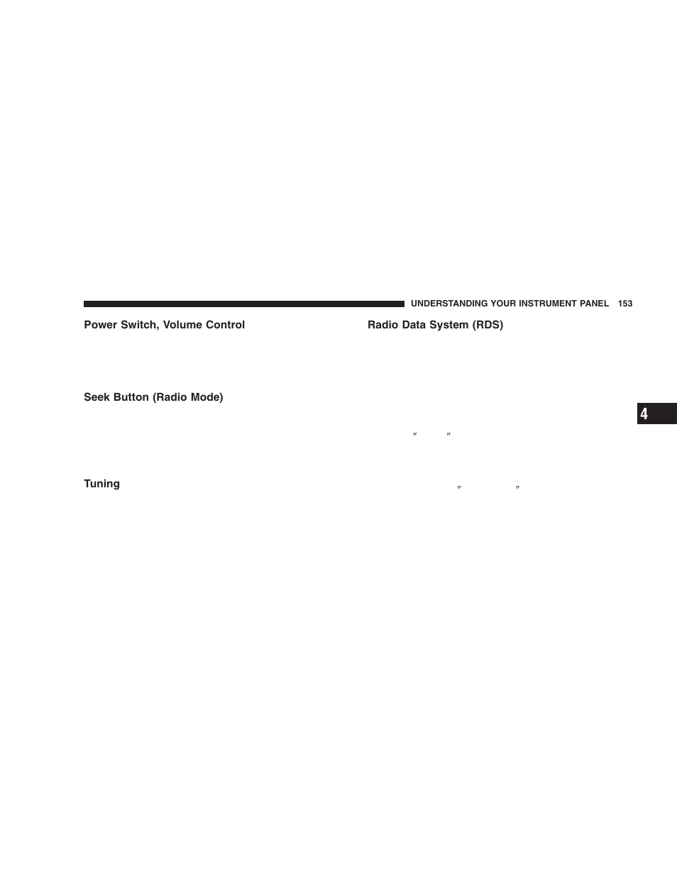 Power switch, volume control, Seek button (radio mode), Tuning | Radio data system (rds) | Chrysler 2005 PT Cruiser User Manual | Page 153 / 368