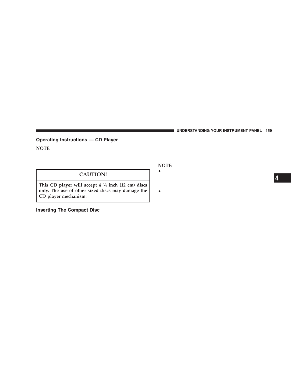 Operating instructions — cd player, Inserting the compact disc | Chrysler 2005 PT Cruiser User Manual | Page 159 / 368