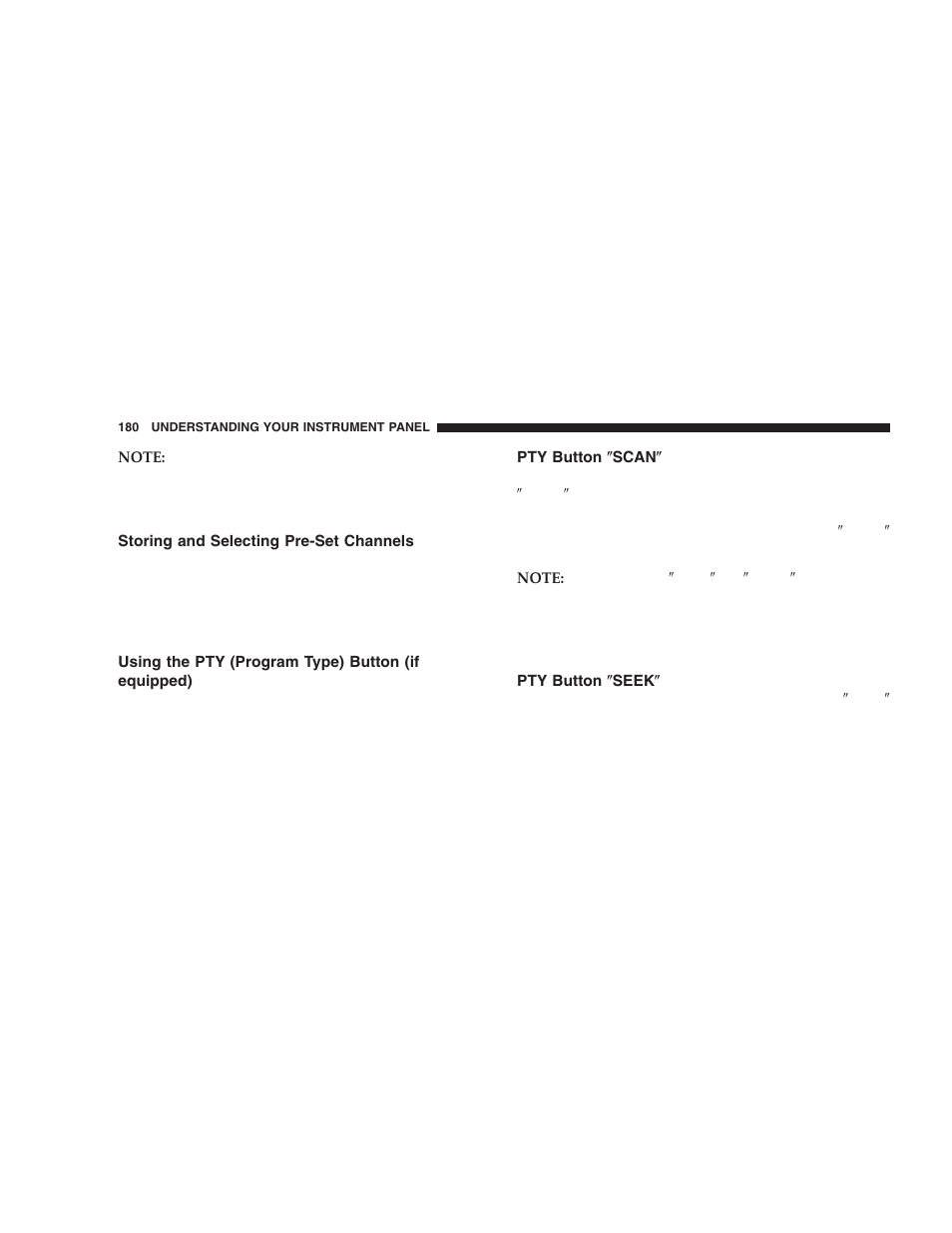 Storing and selecting pre-set channels, Using the pty (program type) button, If equipped) | Pty button љscanљ, Pty button љseekљ | Chrysler 2005 PT Cruiser User Manual | Page 180 / 368