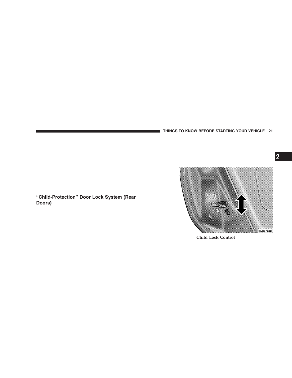 Child-protection” door lock system, Rear doors) | Chrysler 2005 PT Cruiser User Manual | Page 21 / 368