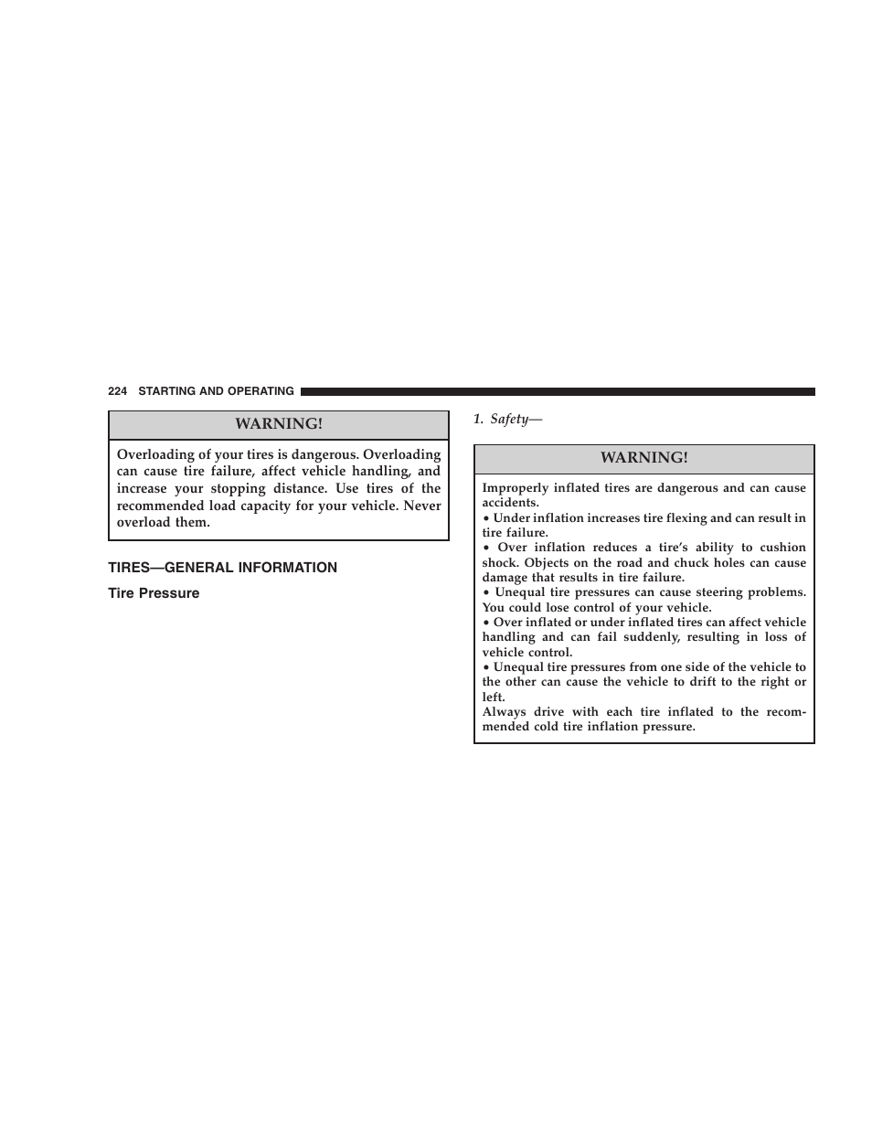 Tires—general information, Tire pressure | Chrysler 2005 PT Cruiser User Manual | Page 224 / 368