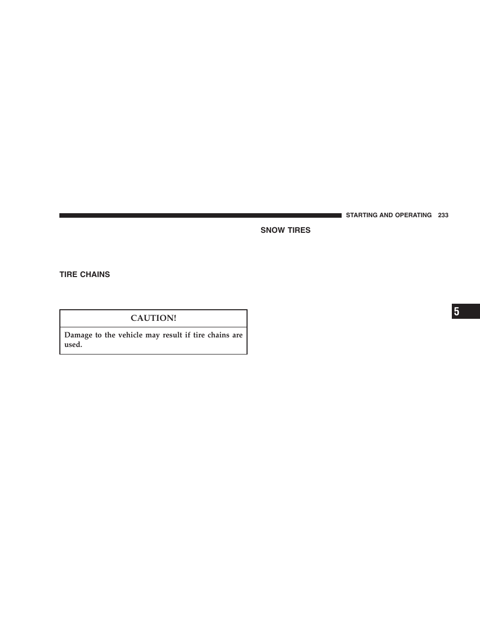 Tire chains, Snow tires | Chrysler 2005 PT Cruiser User Manual | Page 233 / 368