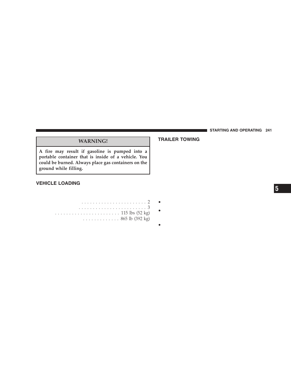 Vehicle loading, Trailer towing | Chrysler 2005 PT Cruiser User Manual | Page 241 / 368