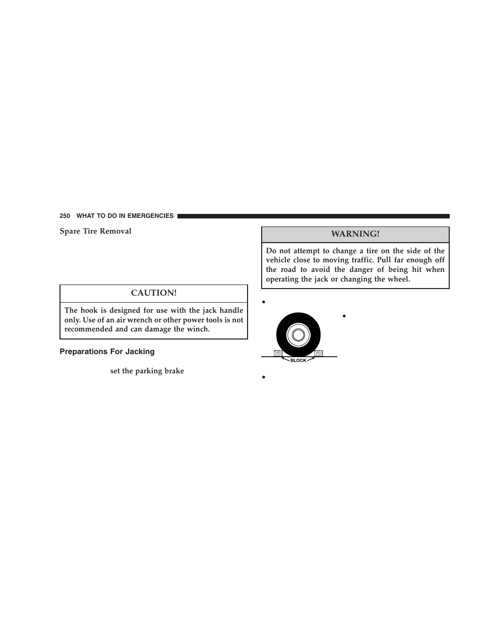 Preparations for jacking | Chrysler 2005 PT Cruiser User Manual | Page 250 / 368