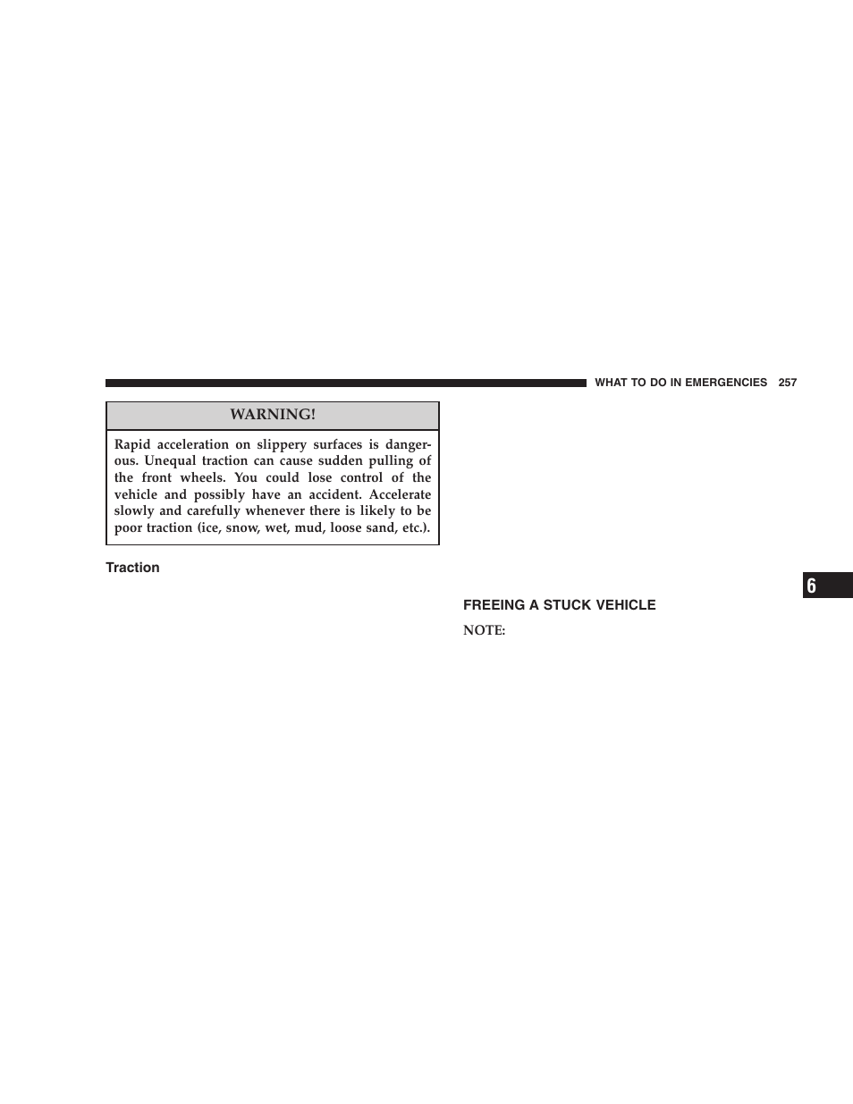 Traction, Freeing a stuck vehicle | Chrysler 2005 PT Cruiser User Manual | Page 257 / 368