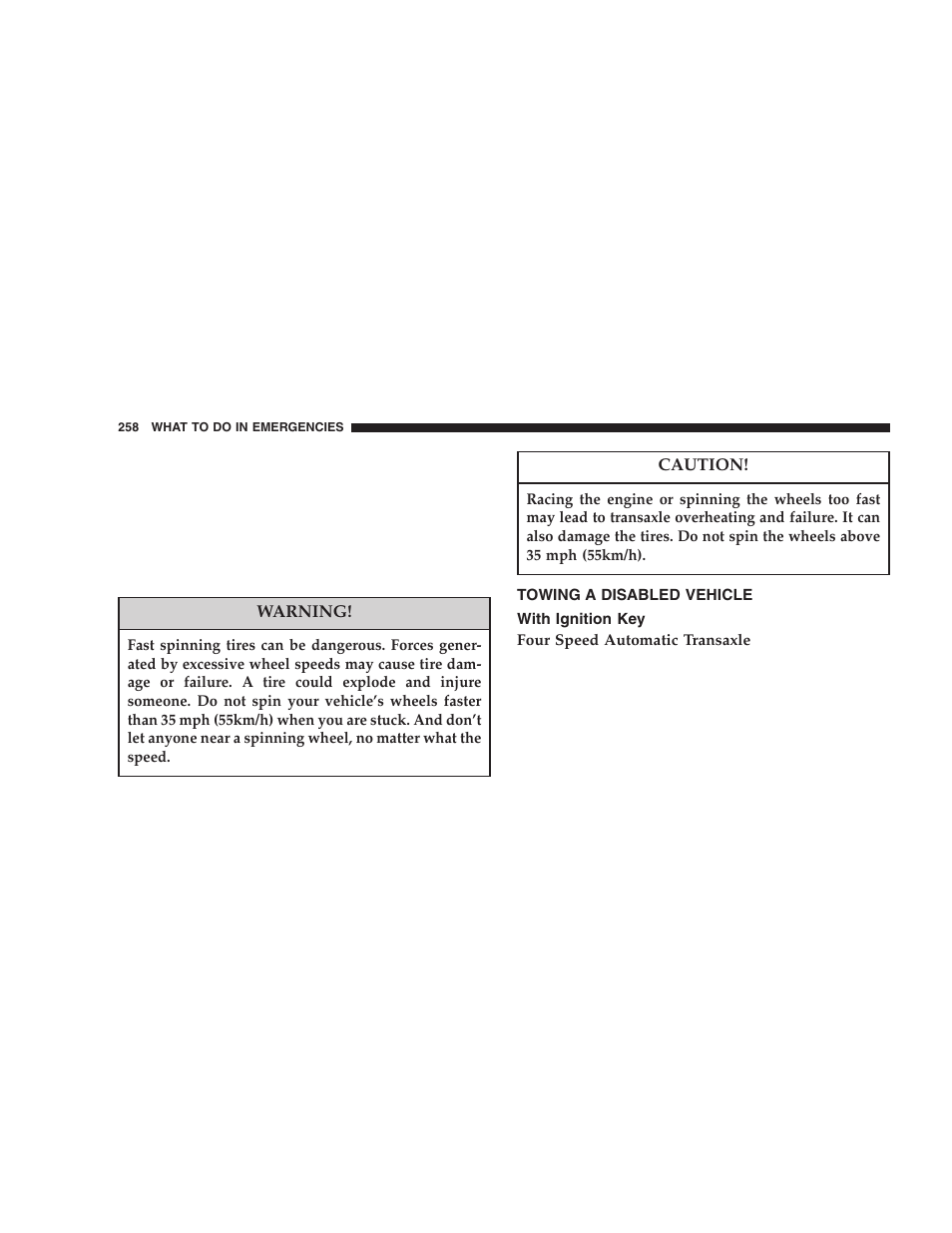 Towing a disabled vehicle, With ignition key | Chrysler 2005 PT Cruiser User Manual | Page 258 / 368