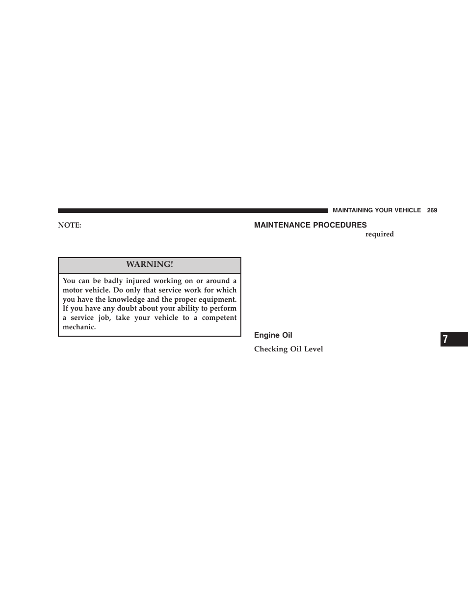 Maintenance procedures, Engine oil | Chrysler 2005 PT Cruiser User Manual | Page 269 / 368