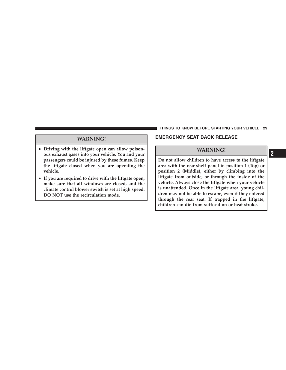 Emergency seat back release | Chrysler 2005 PT Cruiser User Manual | Page 29 / 368