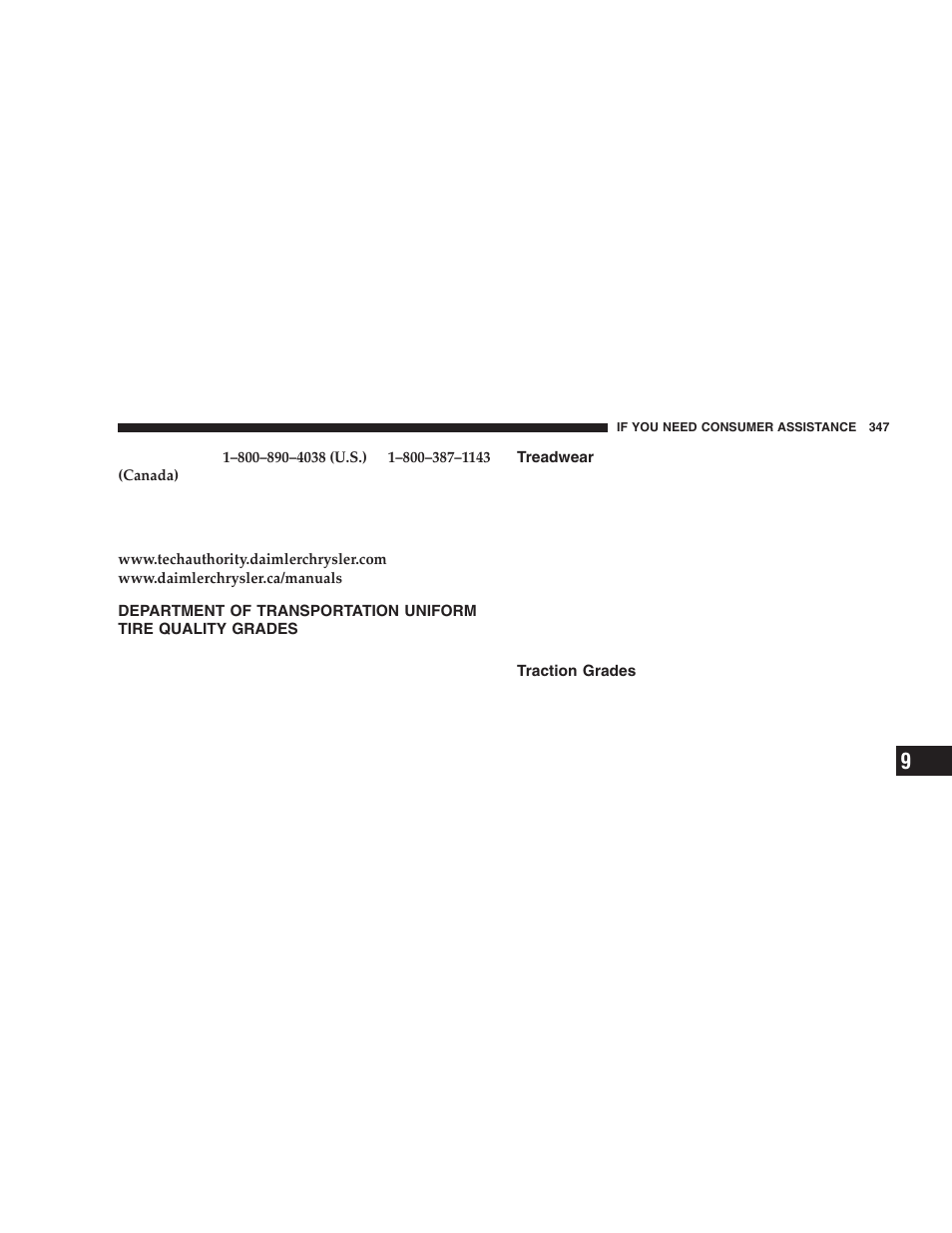 Department of transportation uniform tire, Quality grades, Treadwear | Traction grades | Chrysler 2005 PT Cruiser User Manual | Page 347 / 368