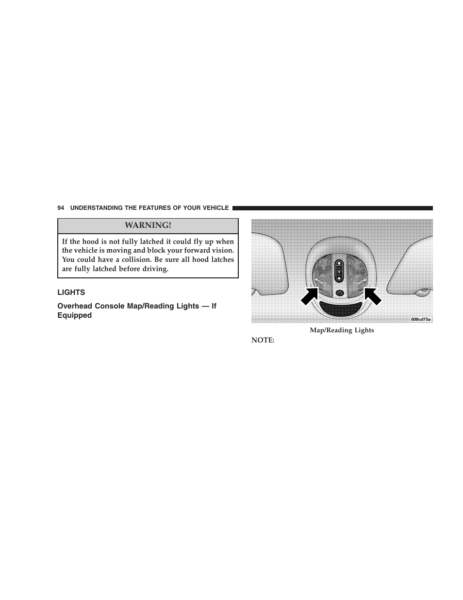 Lights, Overhead console map/reading lights — if, Equipped | Chrysler 2005 PT Cruiser User Manual | Page 94 / 368