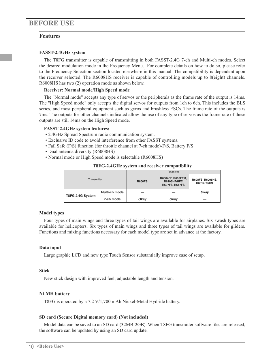 Before use, Hdwxuhv | Futaba 8FG 2.4GHz User Manual | Page 10 / 123