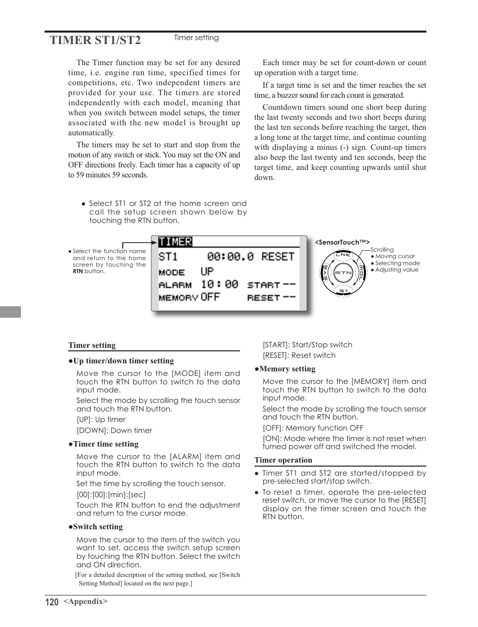 Timer st1/st2 | Futaba 8FG 2.4GHz User Manual | Page 120 / 123