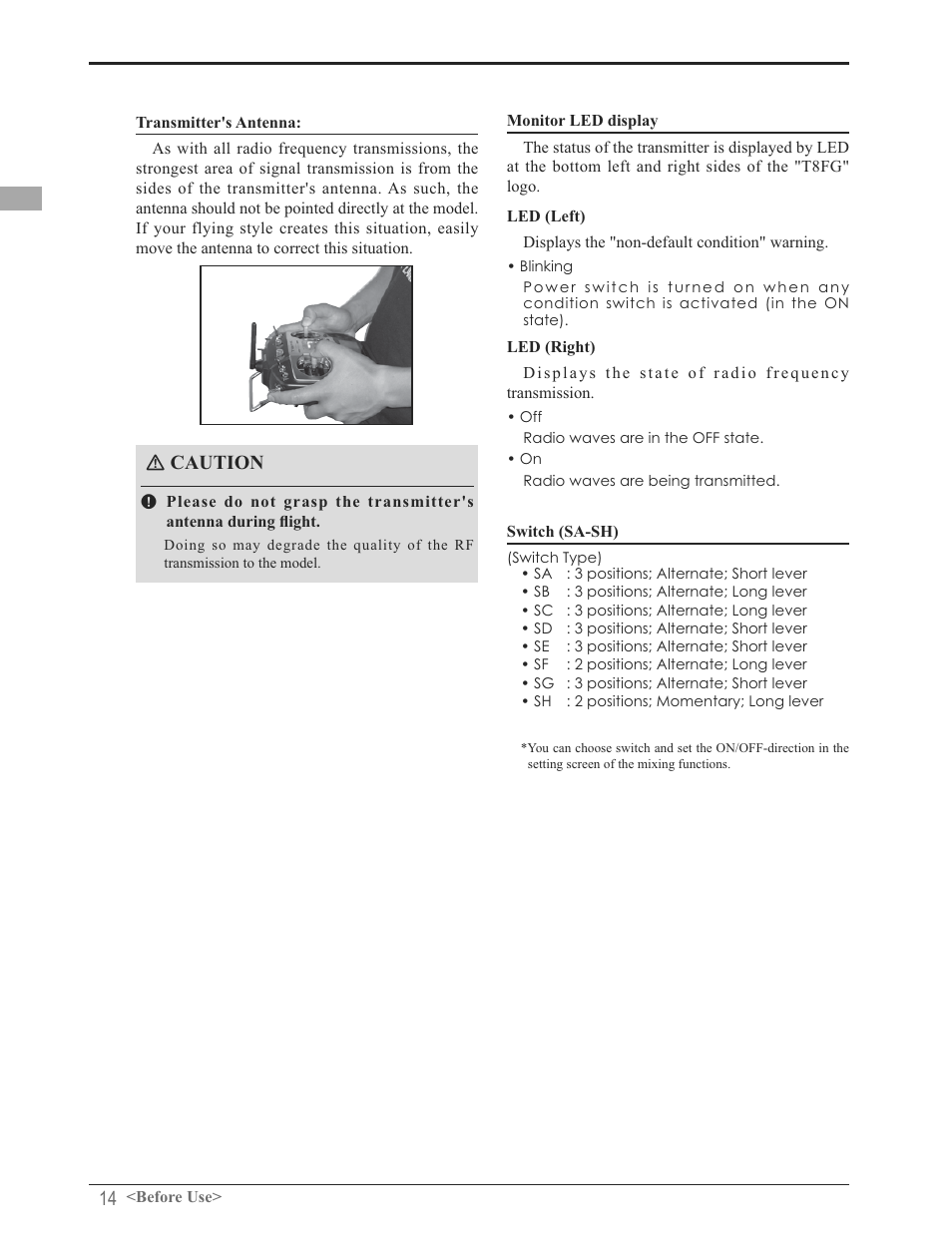 Ｎ caution | Futaba 8FG 2.4GHz User Manual | Page 14 / 123