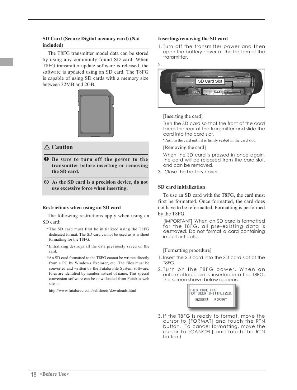 Ｎ caution | Futaba 8FG 2.4GHz User Manual | Page 18 / 123