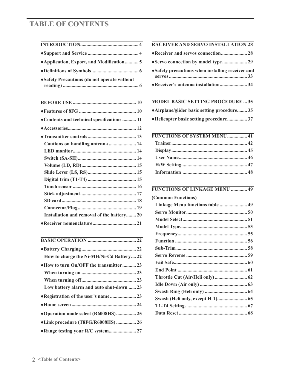 Futaba 8FG 2.4GHz User Manual | Page 2 / 123