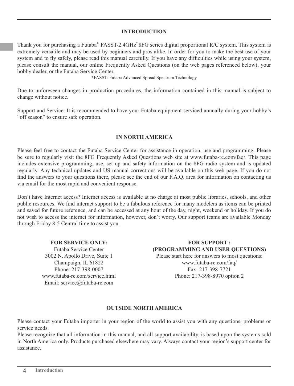 Futaba 8FG 2.4GHz User Manual | Page 4 / 123