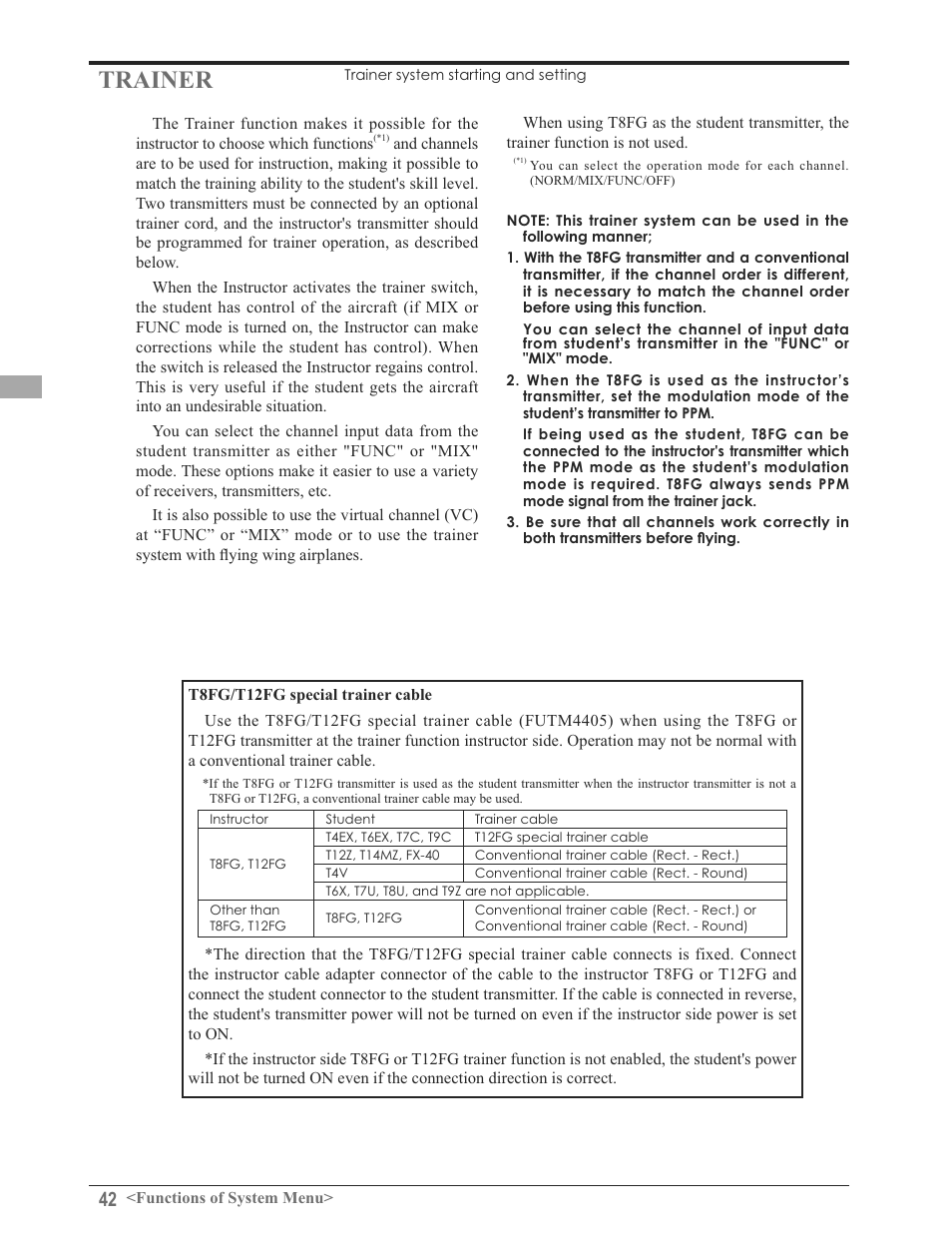 Trainer | Futaba 8FG 2.4GHz User Manual | Page 42 / 123