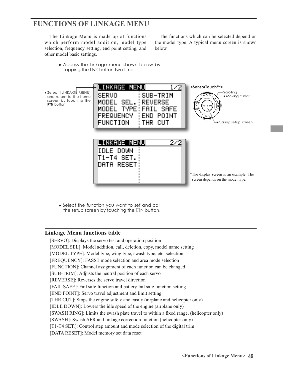 Functions of linkage menu, Lqndjh0hqxixqfwlrqvwdeoh | Futaba 8FG 2.4GHz User Manual | Page 49 / 123