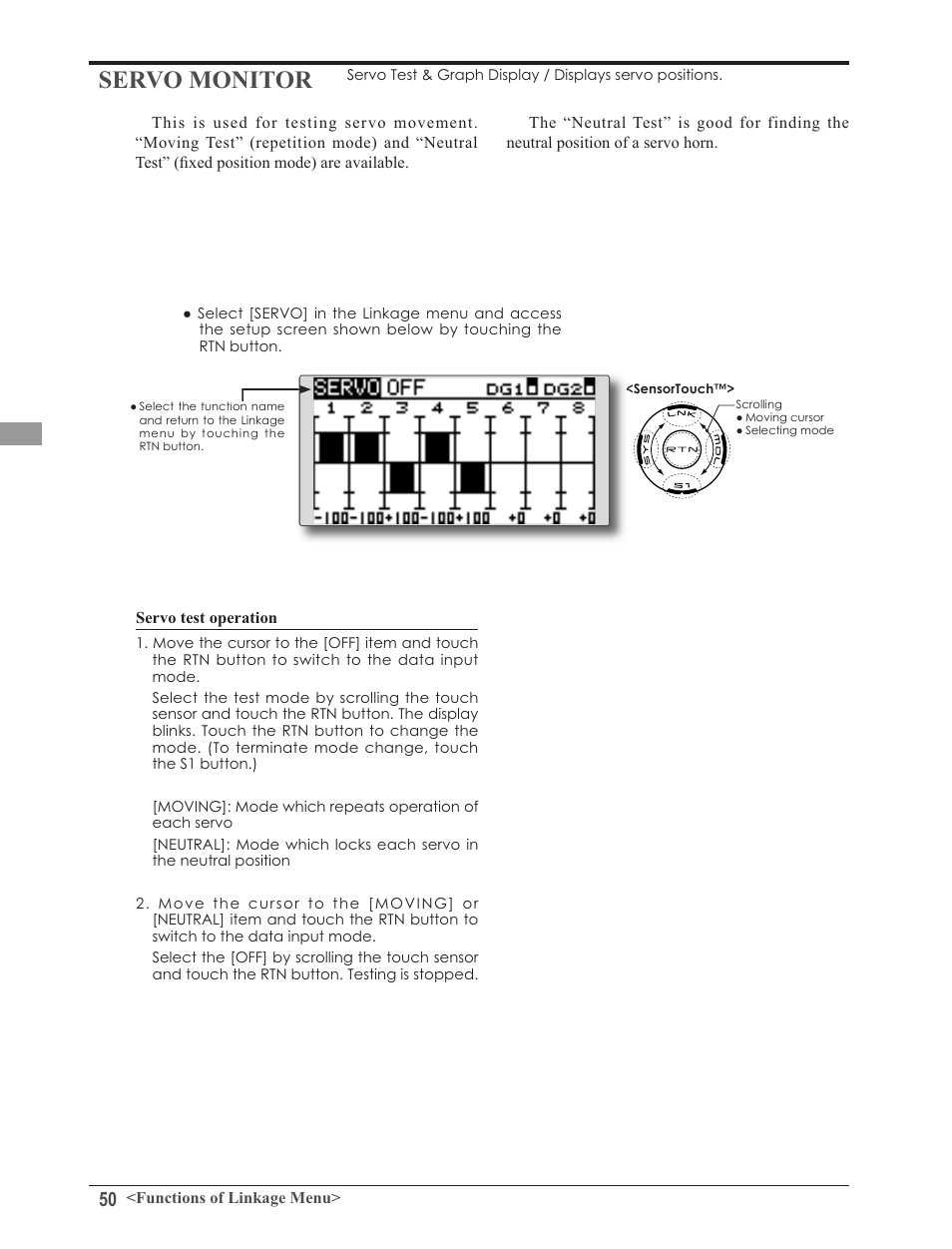 Servo monitor | Futaba 8FG 2.4GHz User Manual | Page 50 / 123