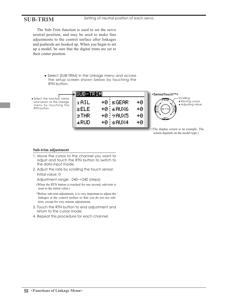 Sub-trim | Futaba 8FG 2.4GHz User Manual | Page 58 / 123