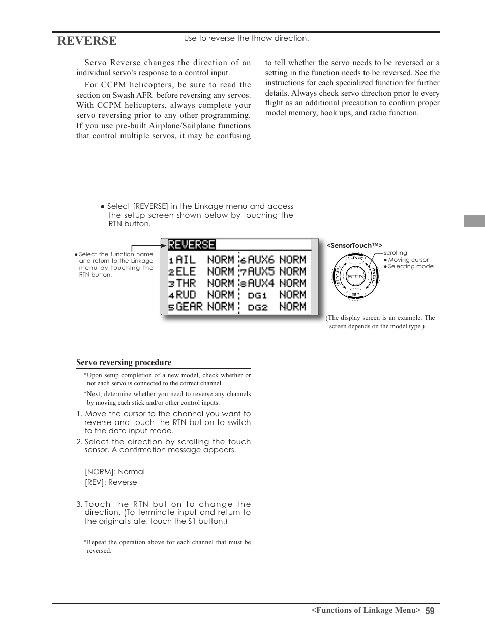 Reverse | Futaba 8FG 2.4GHz User Manual | Page 59 / 123