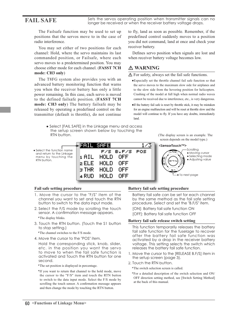 Fail safe, Ｎ warning | Futaba 8FG 2.4GHz User Manual | Page 60 / 123