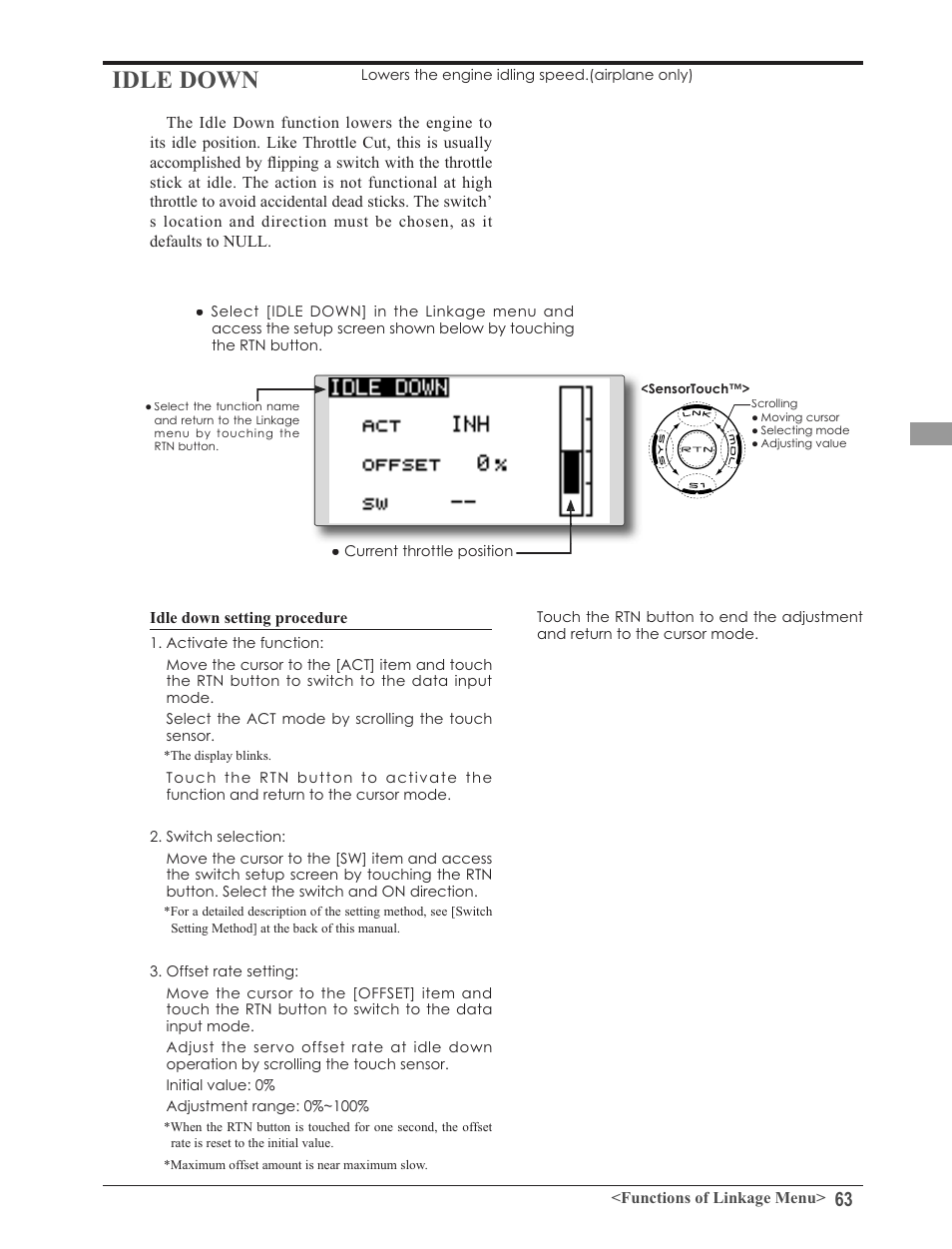 Idle down | Futaba 8FG 2.4GHz User Manual | Page 63 / 123