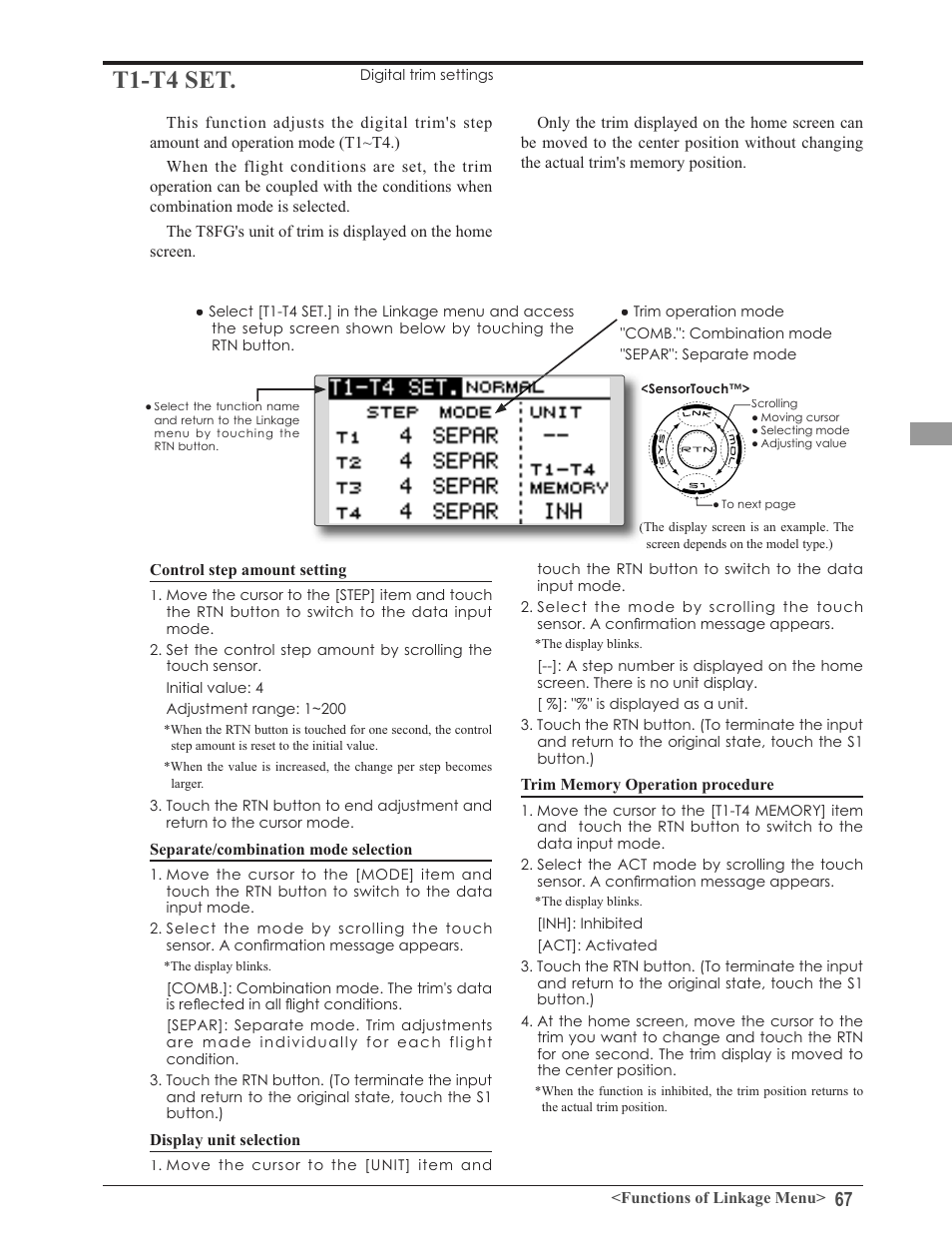 T1-t4 set | Futaba 8FG 2.4GHz User Manual | Page 67 / 123