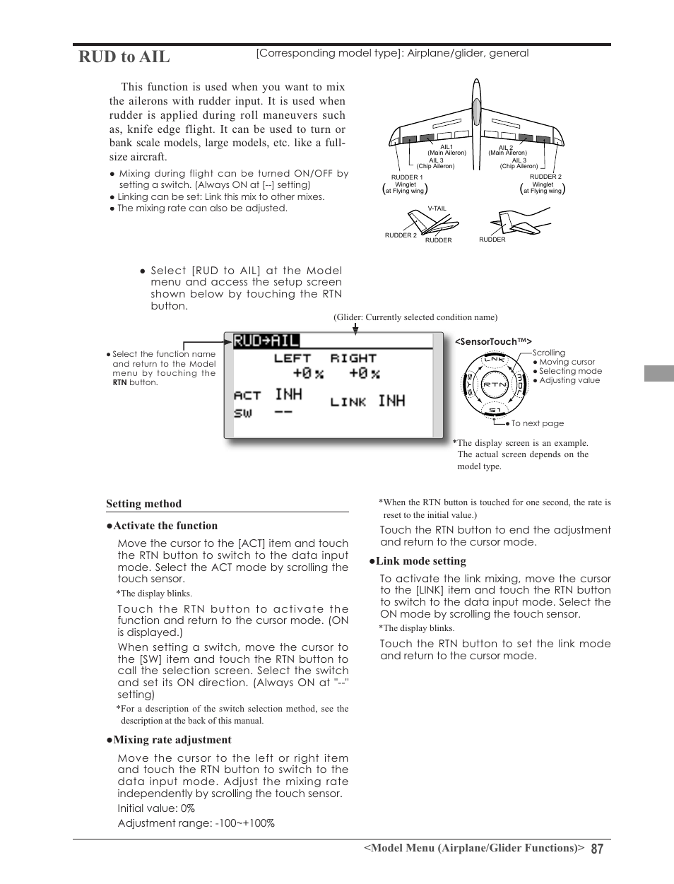Rud to ail, 0rgho0hqx $lusodqh*olghu)xqfwlrqv, 6hwwlqjphwkrg ɣ$fwlydwhwkhixqfwlrq | Ɣ0l[lqjudwhdgmxvwphqw, Ɣ/lqnprghvhwwlqj | Futaba 8FG 2.4GHz User Manual | Page 87 / 123