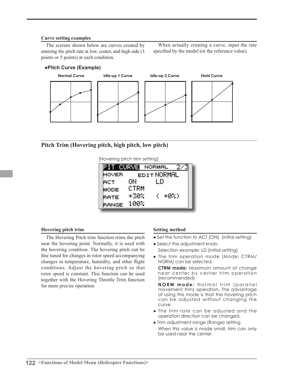 Pitch trim (hovering pitch, high pitch, low pitch) | Futaba 8FGAS, 8FGHS 2.4GHz User Manual | Page 122 / 139