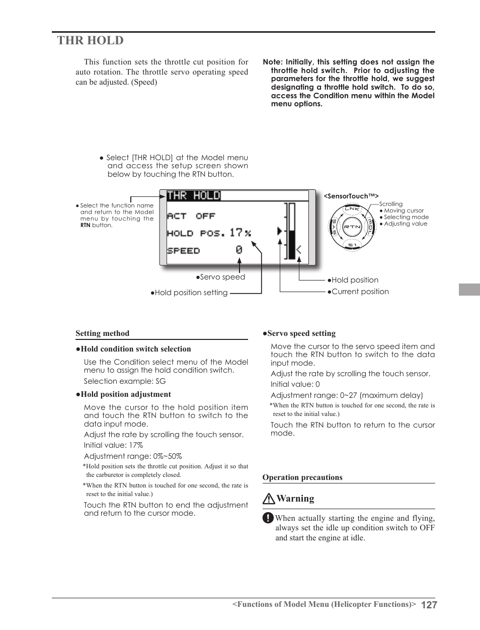 Thr hold, Warning | Futaba 8FGAS, 8FGHS 2.4GHz User Manual | Page 127 / 139