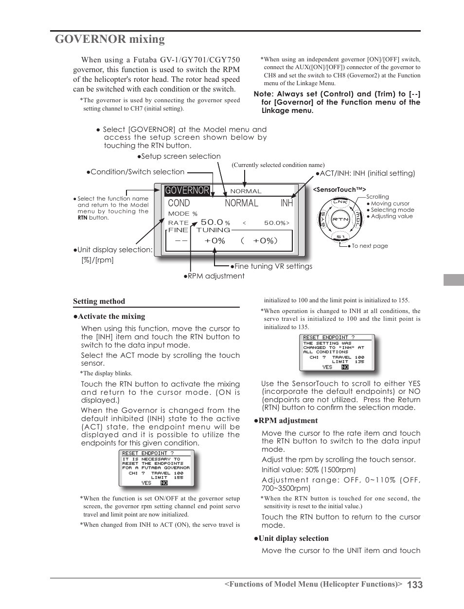 Governor mixing, Cond normal inh, Governor | Futaba 8FGAS, 8FGHS 2.4GHz User Manual | Page 133 / 139