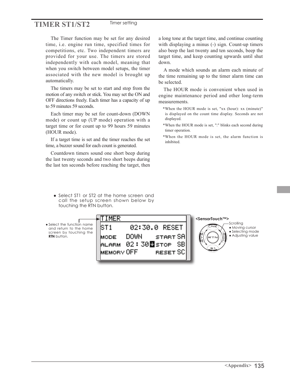 Timer st1/st2 | Futaba 8FGAS, 8FGHS 2.4GHz User Manual | Page 135 / 139