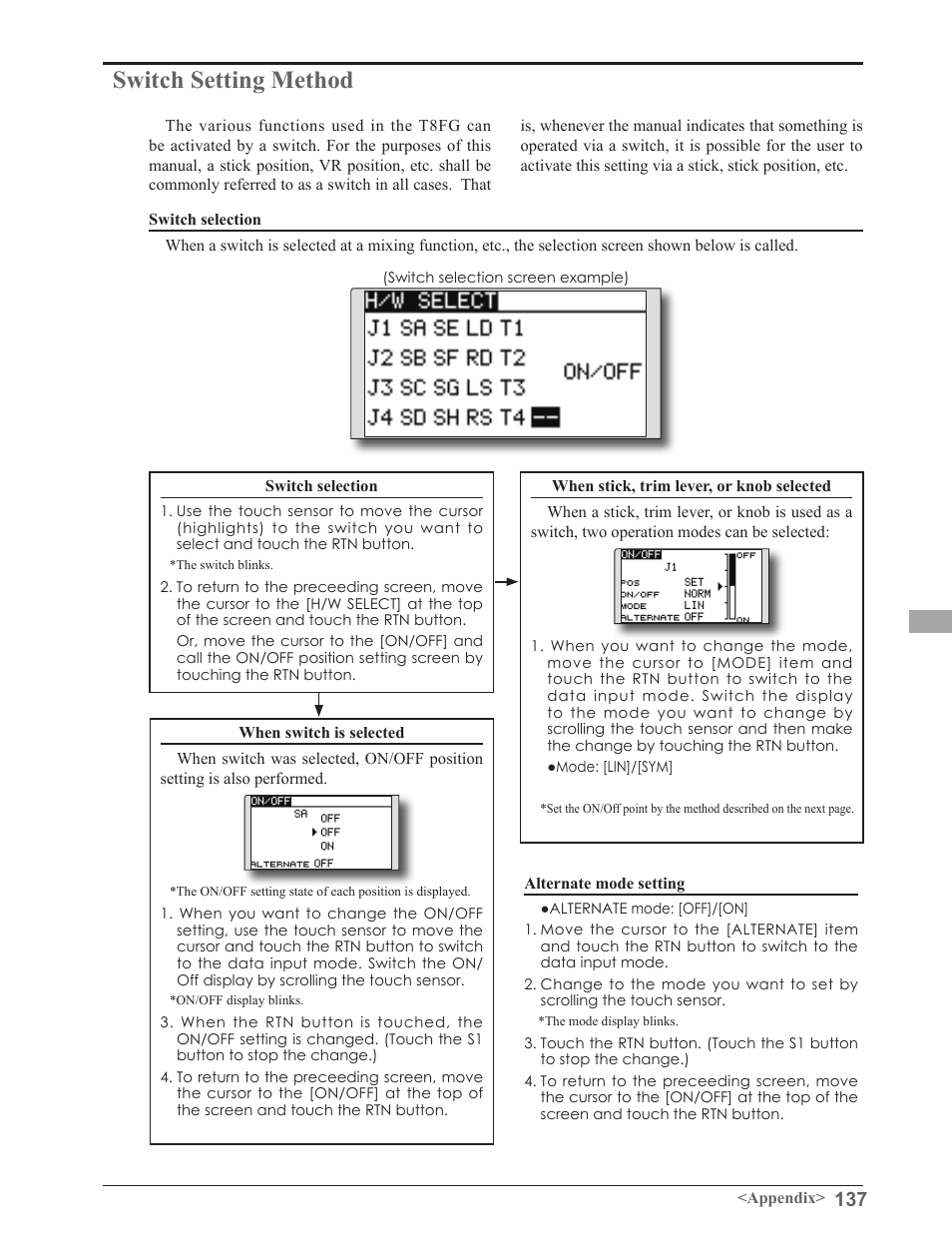 Switch setting method | Futaba 8FGAS, 8FGHS 2.4GHz User Manual | Page 137 / 139