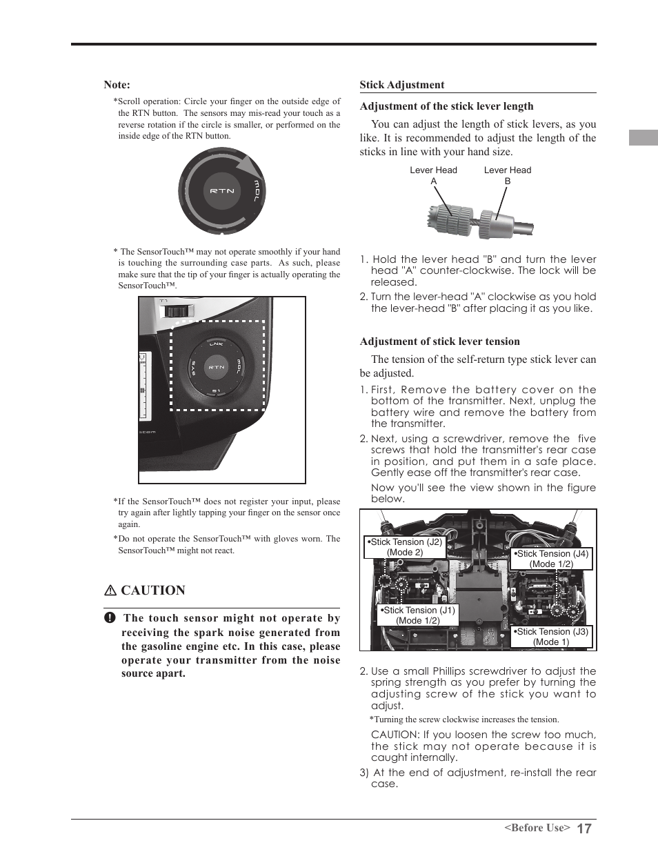 Caution | Futaba 8FGAS, 8FGHS 2.4GHz User Manual | Page 17 / 139