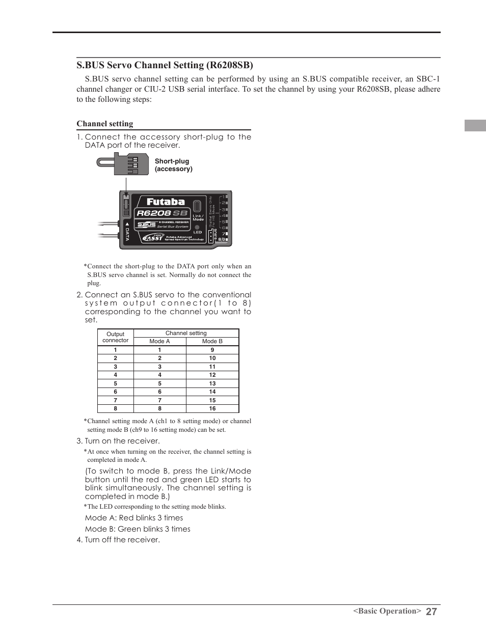 S.bus servo channel setting (r6208sb) | Futaba 8FGAS, 8FGHS 2.4GHz User Manual | Page 27 / 139