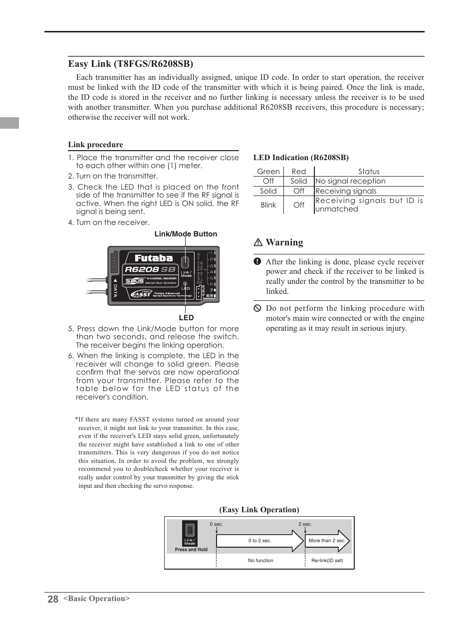 Warning | Futaba 8FGAS, 8FGHS 2.4GHz User Manual | Page 28 / 139