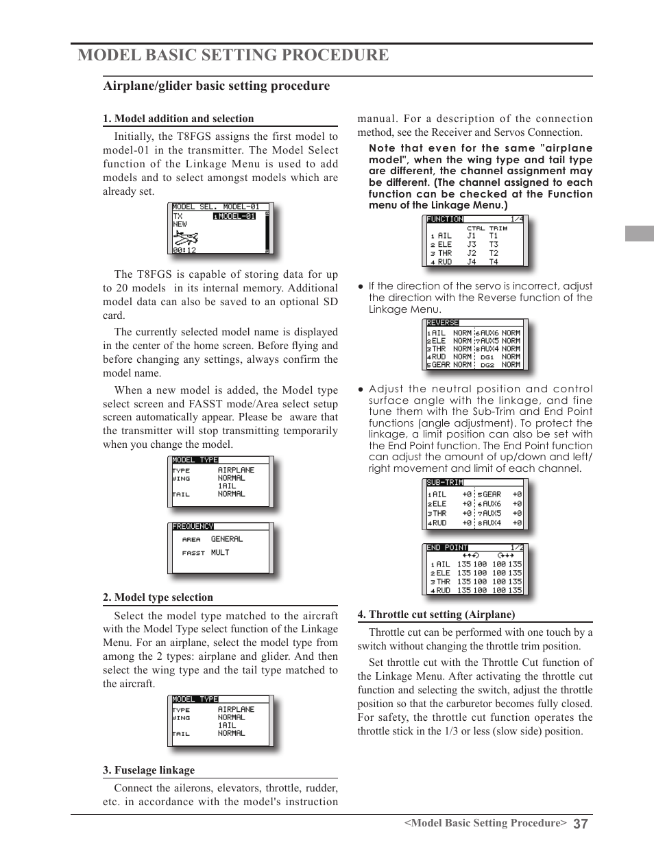 Model basic setting procedure | Futaba 8FGAS, 8FGHS 2.4GHz User Manual | Page 37 / 139