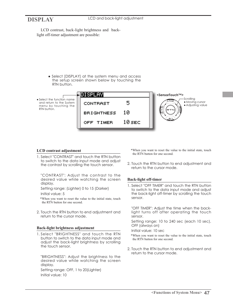 Display | Futaba 8FGAS, 8FGHS 2.4GHz User Manual | Page 47 / 139