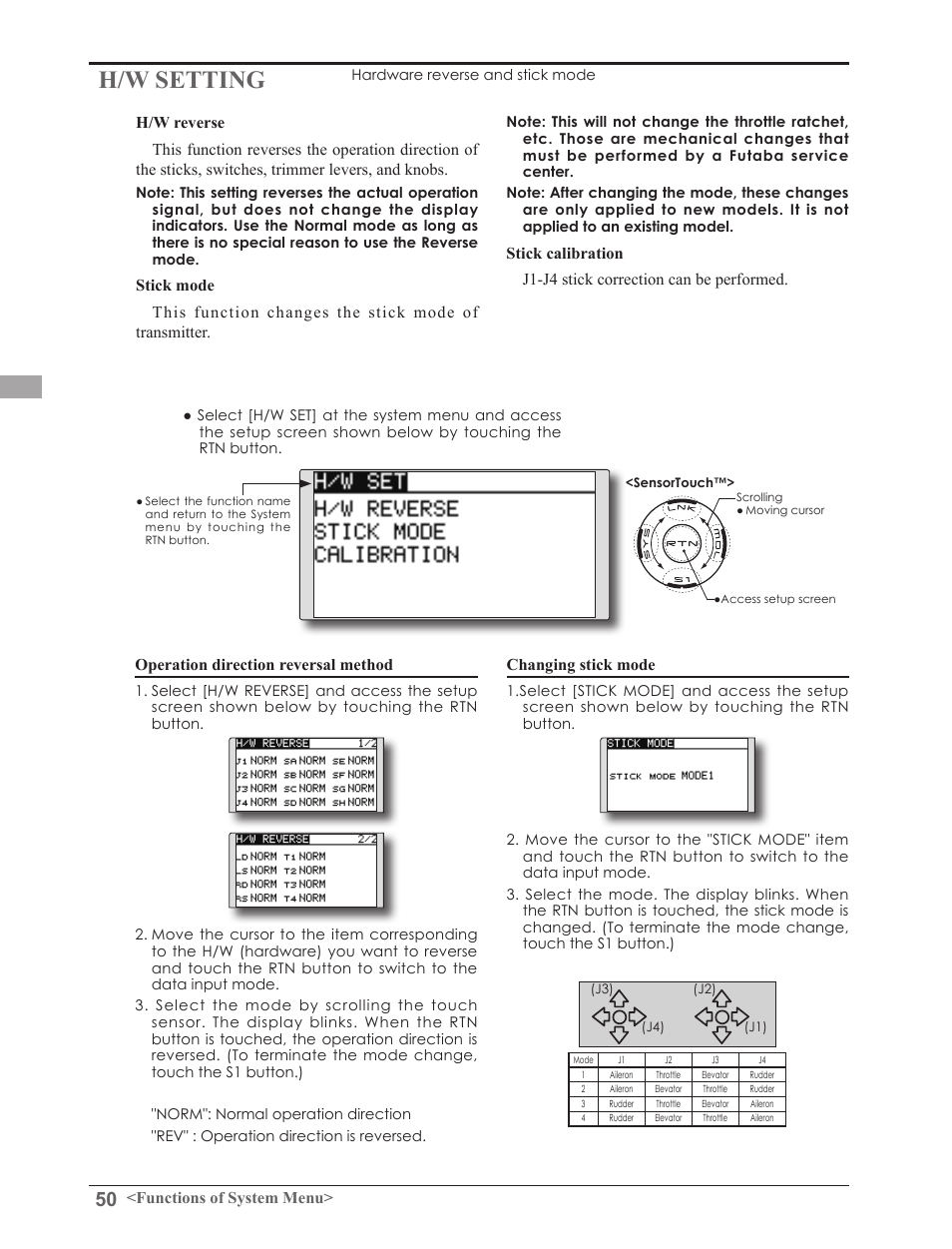 H/w setting | Futaba 8FGAS, 8FGHS 2.4GHz User Manual | Page 50 / 139